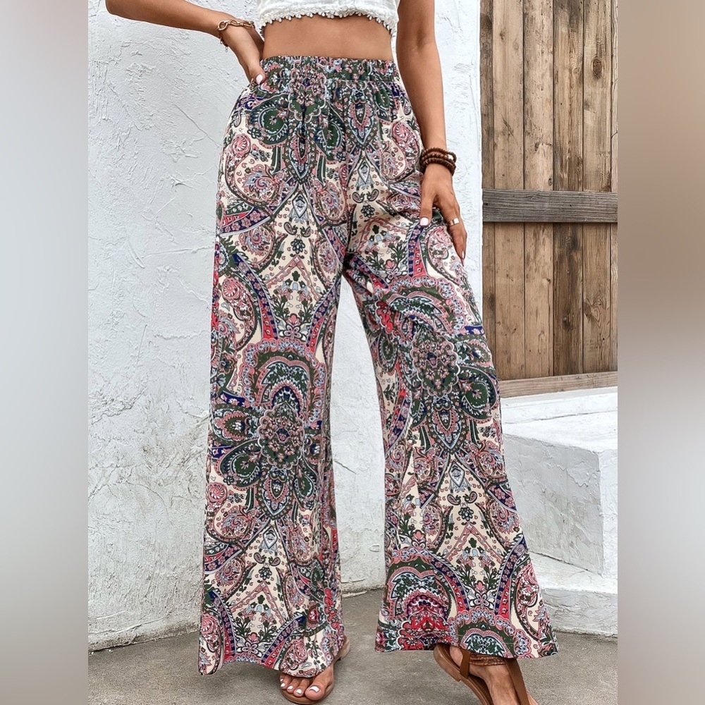 Printed High Waist Wide Leg Pants
